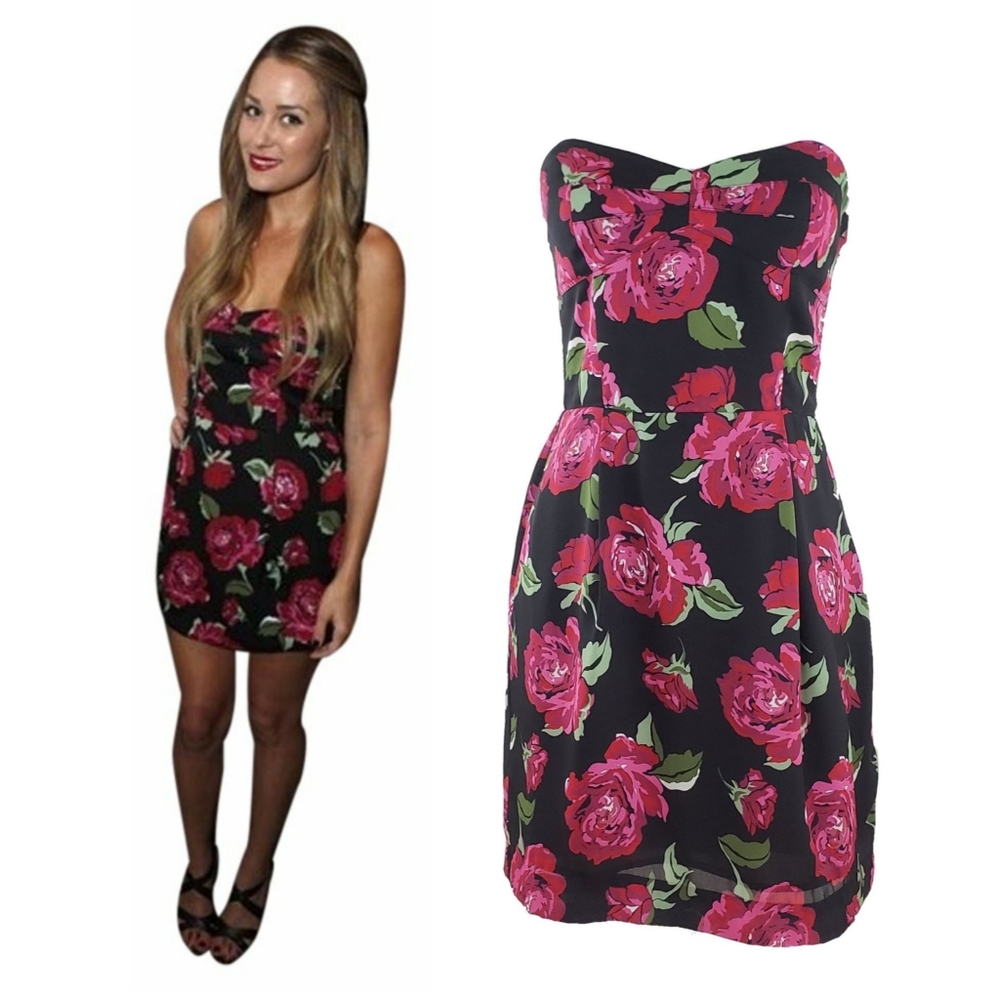 BCBGeneration Rose Print Strapless Mini Dress M - Picture 2 of 8